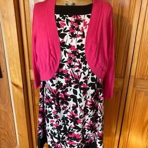 Jessica Howard Pink / Black / White Sleeveless Dress w/ Bolero Sweater - 18w